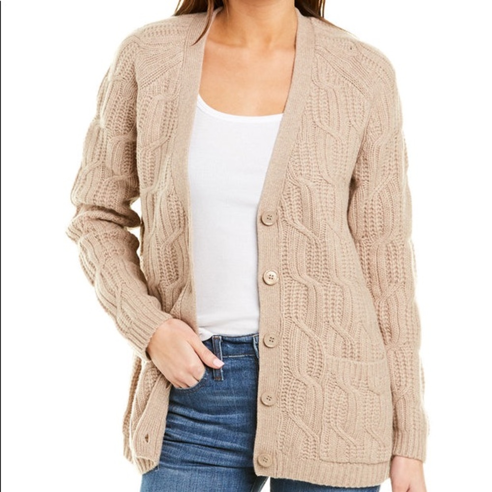 Magaschoni Cashmere Wool Button closure long sleeve knit Cardigan size Small.
